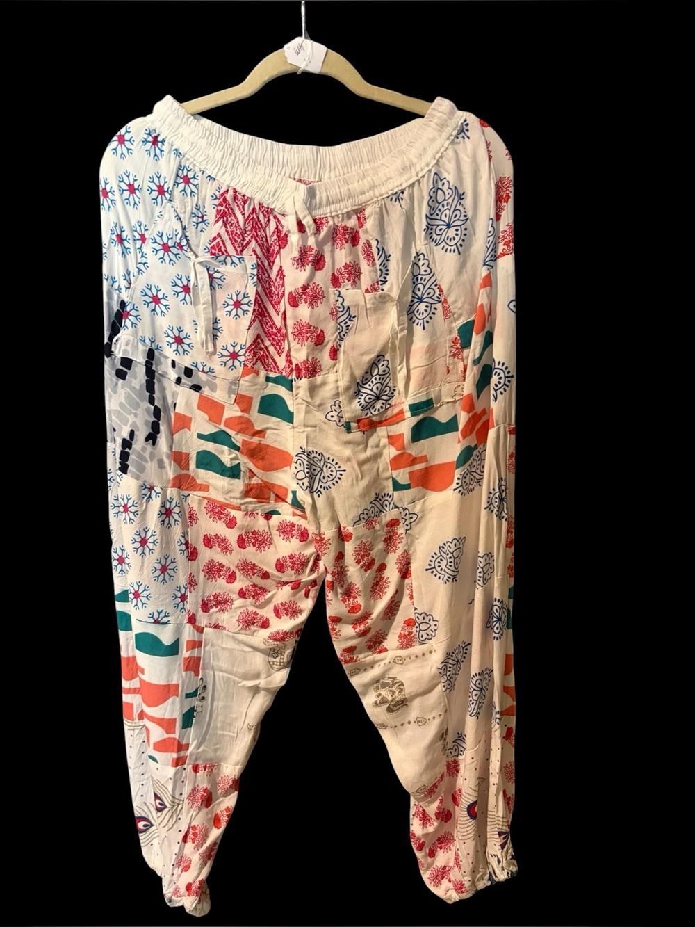White #17 NWT  100% rayon patchwork jogger pants